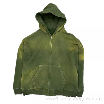 Oversized Plain Olive Green Graphic Pullover Hoodies